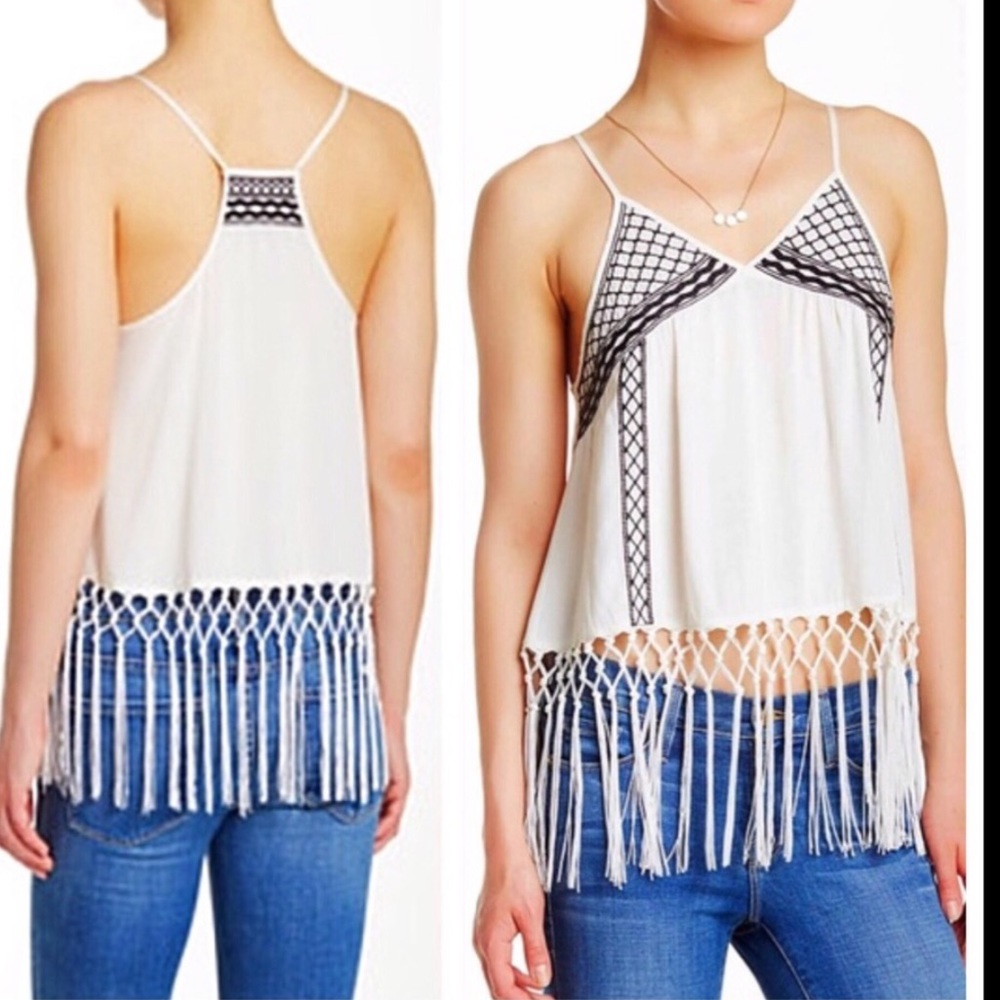 A.Peach Boho Fringe Cami Racerback Top Size Medium